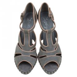 مملوكة مسبقًا Saint Laurent Paris Grey Suede Platform Sandals Size 38.5