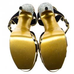 Pre Owned Saint Laurent Paris Navy Blue Suede And Printed Python Tribute Platform  Sandals Size 41.5