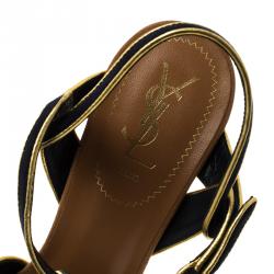 Pre Owned Saint Laurent Paris Navy Blue Suede And Printed Python Tribute Platform  Sandals Size 41.5