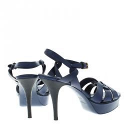 Pre Owned Saint Laurent Paris Cobalt Blue Leather Tribute Platform Sandals Size 41