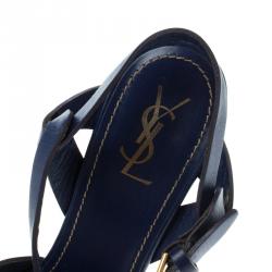 Pre Owned Saint Laurent Paris Cobalt Blue Leather Tribute Platform Sandals Size 41