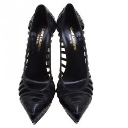 Pre Owned Saint Laurent Paris Black Python Janis Cutout Platform Pumps Size 39