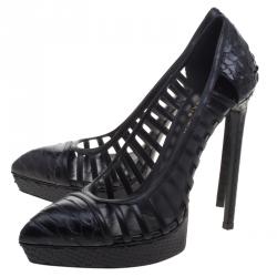 Pre Owned Saint Laurent Paris Black Python Janis Cutout Platform Pumps Size 39