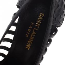 Pre Owned Saint Laurent Paris Black Python Janis Cutout Platform Pumps Size 39