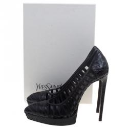 Pre Owned Saint Laurent Paris Black Python Janis Cutout Platform Pumps Size 39