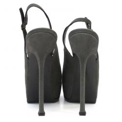 Saint Laurent Paris Grey Embossed Leather Tribtoo Platform Slingback Sandals Size 38.5
