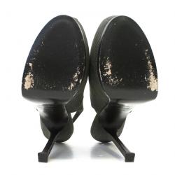 Saint Laurent Paris Grey Embossed Leather Tribtoo Platform Slingback Sandals Size 38.5