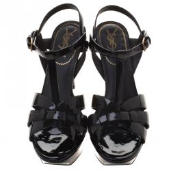 Pre Owned Saint Laurent Paris Black Patent Leather Tribute 75 Platform Sandals Size 39