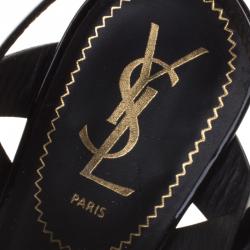 Pre Owned Saint Laurent Paris Black Patent Leather Tribute 75 Platform Sandals Size 39