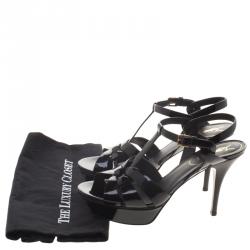 Pre Owned Saint Laurent Paris Black Patent Leather Tribute 75 Platform Sandals Size 39