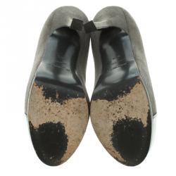 مملوكة مسبقًا Saint Laurent Paris Grey Suede And Patent Leather Cap Toe Tribtoo Platform Pumps Size 35.5