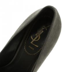 مملوكة مسبقًا Saint Laurent Paris Grey Suede And Patent Leather Cap Toe Tribtoo Platform Pumps Size 35.5