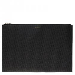 Pre Owned Saint Laurent Paris Dark Brown Monogram Zip Pouch 