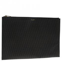 Pre Owned Saint Laurent Paris Dark Brown Monogram Zip Pouch 