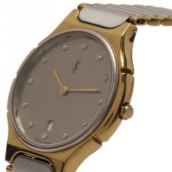 Pre Owned Saint Laurent Paris Grey Gold-Plated Stainless Steel Classic Women's Wristwatch 30MM