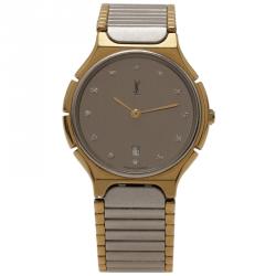 Pre Owned Saint Laurent Paris Grey Gold-Plated Stainless Steel Classic Women's Wristwatch 30MM