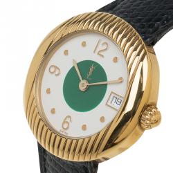 مملوكة مسبقًا Saint Laurent Paris Gold-Plated Stainless Steel Classic Women's Wristwatch 28MM