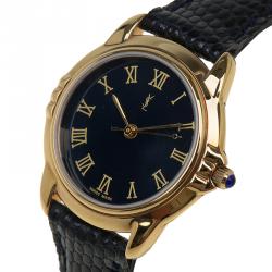 مملوكة مسبقًا Saint Laurent Paris Blue Gold-Plated Stainless Steel Classic Women's Wristwatch 27MM