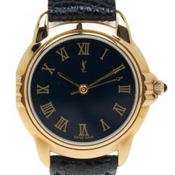 مملوكة مسبقًا Saint Laurent Paris Blue Gold-Plated Stainless Steel Classic Women's Wristwatch 27MM