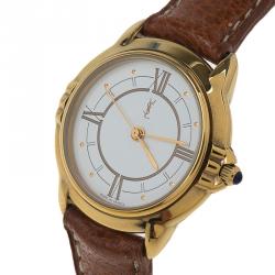 Pre Owned Saint Laurent Paris White Gold-Plated Stainless Steel Classic Women's Wristwatch 27MM