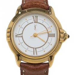 Pre Owned Saint Laurent Paris White Gold-Plated Stainless Steel Classic Women's Wristwatch 27MM