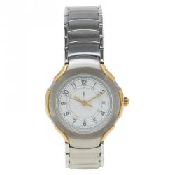 Pre Owned Saint Laurent Paris White Gold-Plated Stainless Steel Classic Women's Wristwatch 28MM