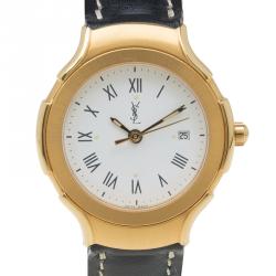 Pre Owned Saint Laurent Paris White Gold-Plated Stainless Steel Classic Women's Wristwatch 28MM