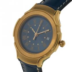 Pre Owned Saint Laurent Paris Blue Gold-Plated Stainless Steel Classic Women's Wristwatch 28MM