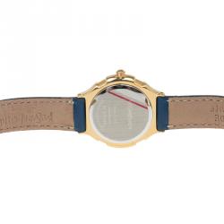 Pre Owned Saint Laurent Paris Blue Gold-Plated Stainless Steel Classic Women's Wristwatch 28MM