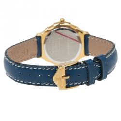 Pre Owned Saint Laurent Paris Blue Gold-Plated Stainless Steel Classic Women's Wristwatch 28MM