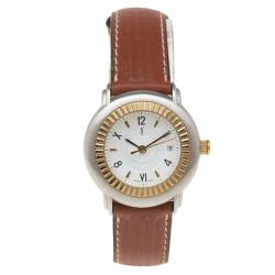 Pre Owned ساعة يد نسائية سان لوران باريس كلاسيك ستانلس ستيل مطلي ذهب بيضاء 29 مم