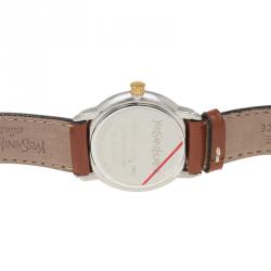 Pre Owned ساعة يد نسائية سان لوران باريس كلاسيك ستانلس ستيل مطلي ذهب بيضاء 29 مم