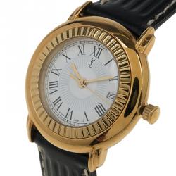 Pre Owned Saint Laurent Paris White Gold-Plated Stainless Steel Classic Women's Wristwatch 29MM