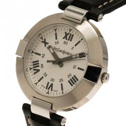 Pre Owned Saint Laurent Paris White Stainless Steel Classic Unisex Wristwatch 30MM