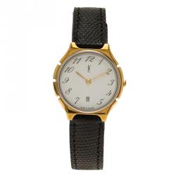 Pre Owned Saint Laurent Paris White Gold-Plated Stainless Steel Classic Women's Wristwatch 30MM