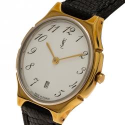 Pre Owned Saint Laurent Paris White Gold-Plated Stainless Steel Classic Women's Wristwatch 30MM