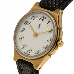 Pre Owned Saint Laurent Paris White Gold-Plated Stainless Steel Classic Women's Wristwatch 25MM