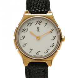 Pre Owned Saint Laurent Paris White Gold-Plated Stainless Steel Classic Women's Wristwatch 25MM