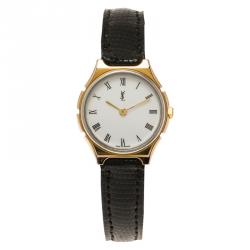 Pre Owned Saint Laurent Paris White Gold-Plated Stainless Steel Classic Women's Wristwatch 25MM