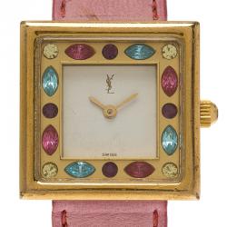 Pre Owned ساعة يد نسائية سان لوران بارين كلاسيك ستانلس ستيل مطلي ذهب أبيض 25 مم