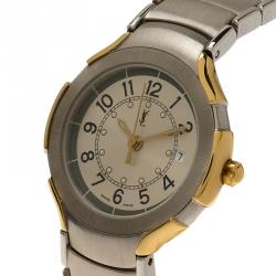 Saint Laurent Paris Silver Gold-Plated Stainless Steel Classic Women's Wristwatch 28MM