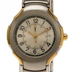 Saint Laurent Paris Silver Gold-Plated Stainless Steel Classic Women's Wristwatch 28MM