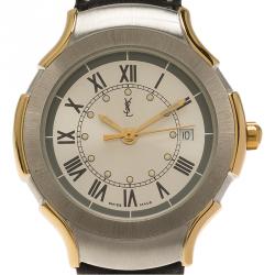 مملوكة مسبقًا Saint Laurent Paris Silver Gold-Plated Stainless Steel Classic Women's Wristwatch 28MM