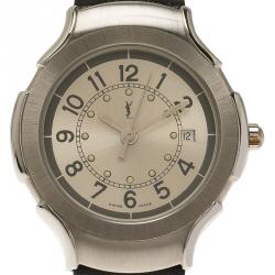 Pre Owned Saint Laurent Paris Silver Stainless Steel Classic Women's Wristwatch 28MM