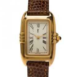 Pre Owned Saint Laurent Paris White Gold-Plated Stainless Steel Classic Women's Wristwatch 18MM