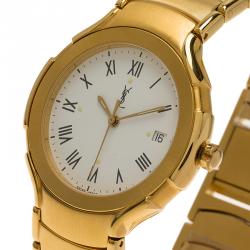 Saint Laurent Paris White Gold-Plated Stainless Steel Classic Unisex Wristwatch 36MM