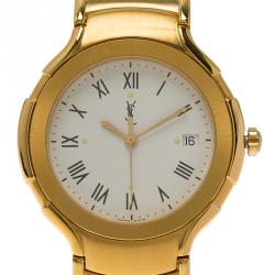 Saint Laurent Paris White Gold-Plated Stainless Steel Classic Unisex Wristwatch 36MM