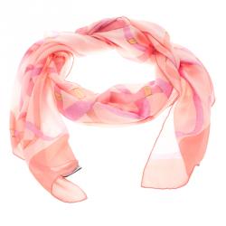 Salvatore Ferragamo Coral Pink Printed Silk Scarf