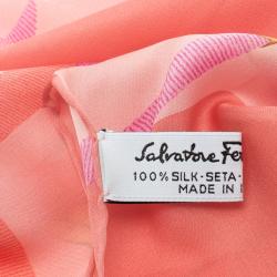 Salvatore Ferragamo Coral Pink Printed Silk Scarf