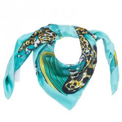 مملوكة مسبقًا وشاح سالفاتوري فيراغامو نقش فهد حرير أزرق